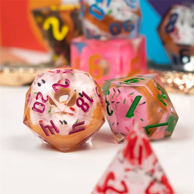 Donut Sharp DND Dice Set with Leather Dice Box | for Dungeons and Dragons, D&D, Sharp Edge, D20 Polyhedral Resin Dice, Dungeons and Dragons Gifts, Accessories