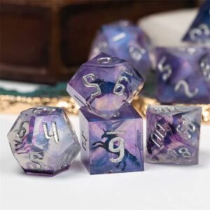 Magic Unicorn Sharp DND Dice Set with Leather Dice Box | for Dungeons and Dragons, D&D, Sharp Edge, D20 Polyhedral Resin Dice, Dungeons and Dragons Gifts, Accessories