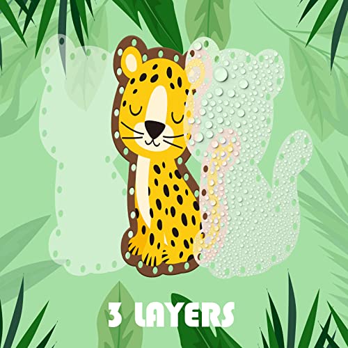 Jungle Animal Lacing Cards 12 Pack Sewing Kits for Kids Lion Wild Animal Cardboard Double Side Kids Sewing Cards Lacing Playing Games for Developing Imagination Preschool Educational Learning Activity