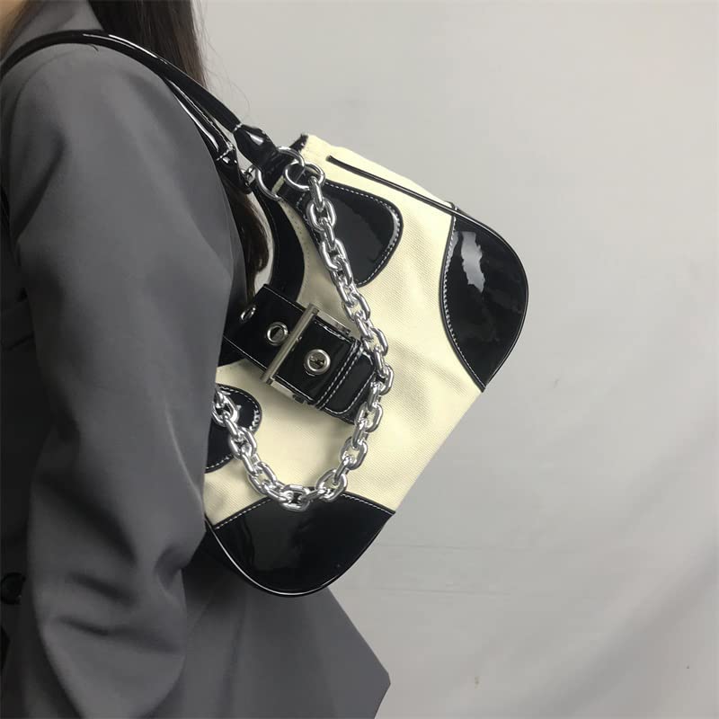 XPONNI Y2k Purse with Chain, PU Goth Purse, Y2k Accessories, Small Shoulder Bags for Women Crossbody (white)