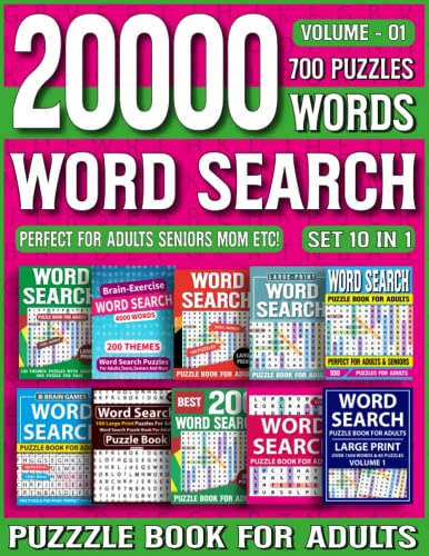 20000 Word Search Puzzle Book For Adults: Set 10 in 1 for Adults - 700 Themed Puzzles - Word Search Book For Mums Adults And All Puzzles Fan-Enjoy 20000 Word Search Puzzle Books