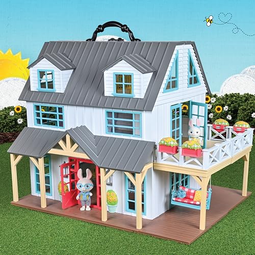 Sunny Days Entertainment Honey Bee Acres Buzzby Farmhouse – 49 Furniture Accessories with 2 Exclusive Figures | 15 Inch Dollhouse Playset | Pretend Play Toys for Kids