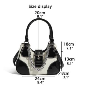 XPONNI Y2k Purse with Chain, PU Goth Purse, Y2k Accessories, Small Shoulder Bags for Women Crossbody (white)