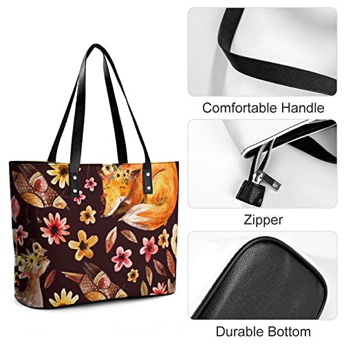 Womens Handbag Animals Fox Leather Tote Bag Top Handle Satchel Bags For Lady