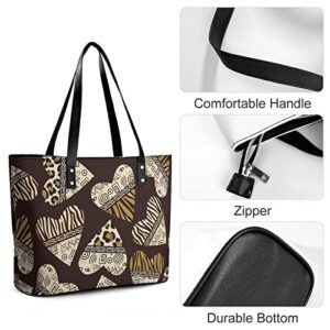 Womens Handbag Hearts With Animal Skin Pattern Leather Tote Bag Top Handle Satchel Bags For Lady