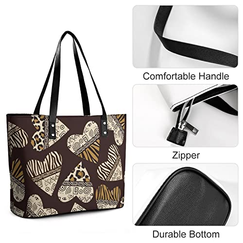 Womens Handbag Hearts With Animal Skin Pattern Leather Tote Bag Top Handle Satchel Bags For Lady