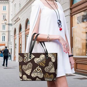 Womens Handbag Hearts With Animal Skin Pattern Leather Tote Bag Top Handle Satchel Bags For Lady