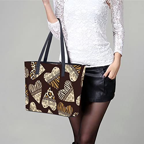 Womens Handbag Hearts With Animal Skin Pattern Leather Tote Bag Top Handle Satchel Bags For Lady