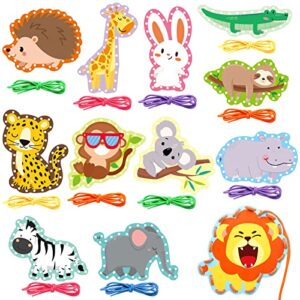 jungle animal lacing cards 12 pack sewing kits for kids lion wild animal cardboard double side kids sewing cards lacing playing games for developing imagination preschool educational learning activity