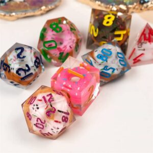 Donut Sharp DND Dice Set with Leather Dice Box | for Dungeons and Dragons, D&D, Sharp Edge, D20 Polyhedral Resin Dice, Dungeons and Dragons Gifts, Accessories