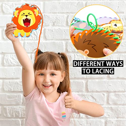 Jungle Animal Lacing Cards 12 Pack Sewing Kits for Kids Lion Wild Animal Cardboard Double Side Kids Sewing Cards Lacing Playing Games for Developing Imagination Preschool Educational Learning Activity