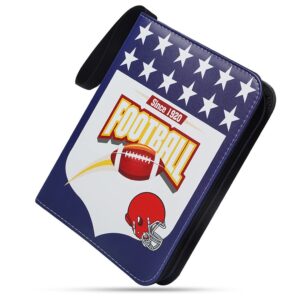 Leatherette 4 Pocket Trading Card Binder Album Holder Pages Folder Protector for American Football Trading Cards TCG - Top loading 3 Ring Zip Card Binder Album Football League Cards