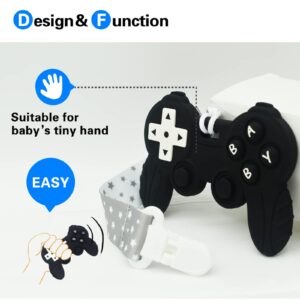 Cool Remote Game Control Teething Toy for Babies 0-6 6-12 Months,Game Controller Teether for Gamer Parents,Baby's First Valentines Day Gifts,Silicone Remote Chew Toys（Black