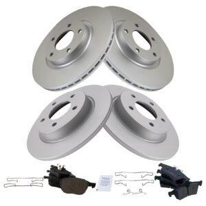 TRQ Front and Rear Brake Pad & Rotor Kit Brake Pads Brake Rotor Ceramic Premium G-Coated Compatible with 2006-2013 Mazda 3