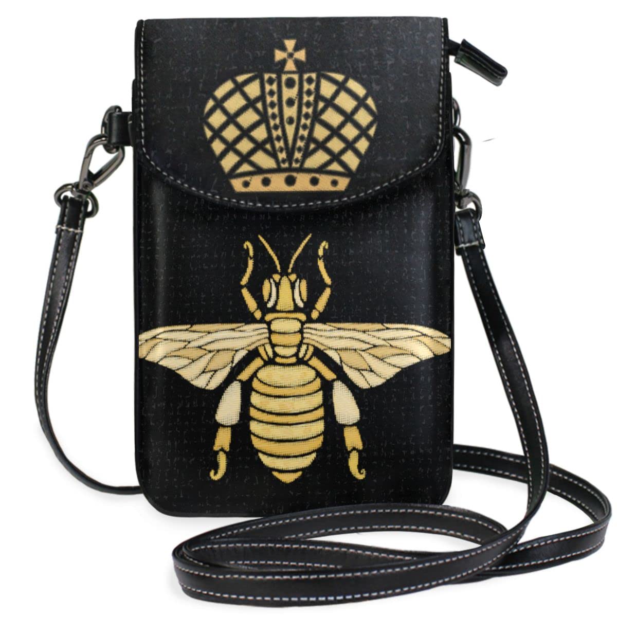 MNSRUU Leather Crossbody Bag Golden Bee Crown Bumblebee Cell Phone Pouch Wallet with Credit Card Slots Small Shoulder Bag with Strap for Women