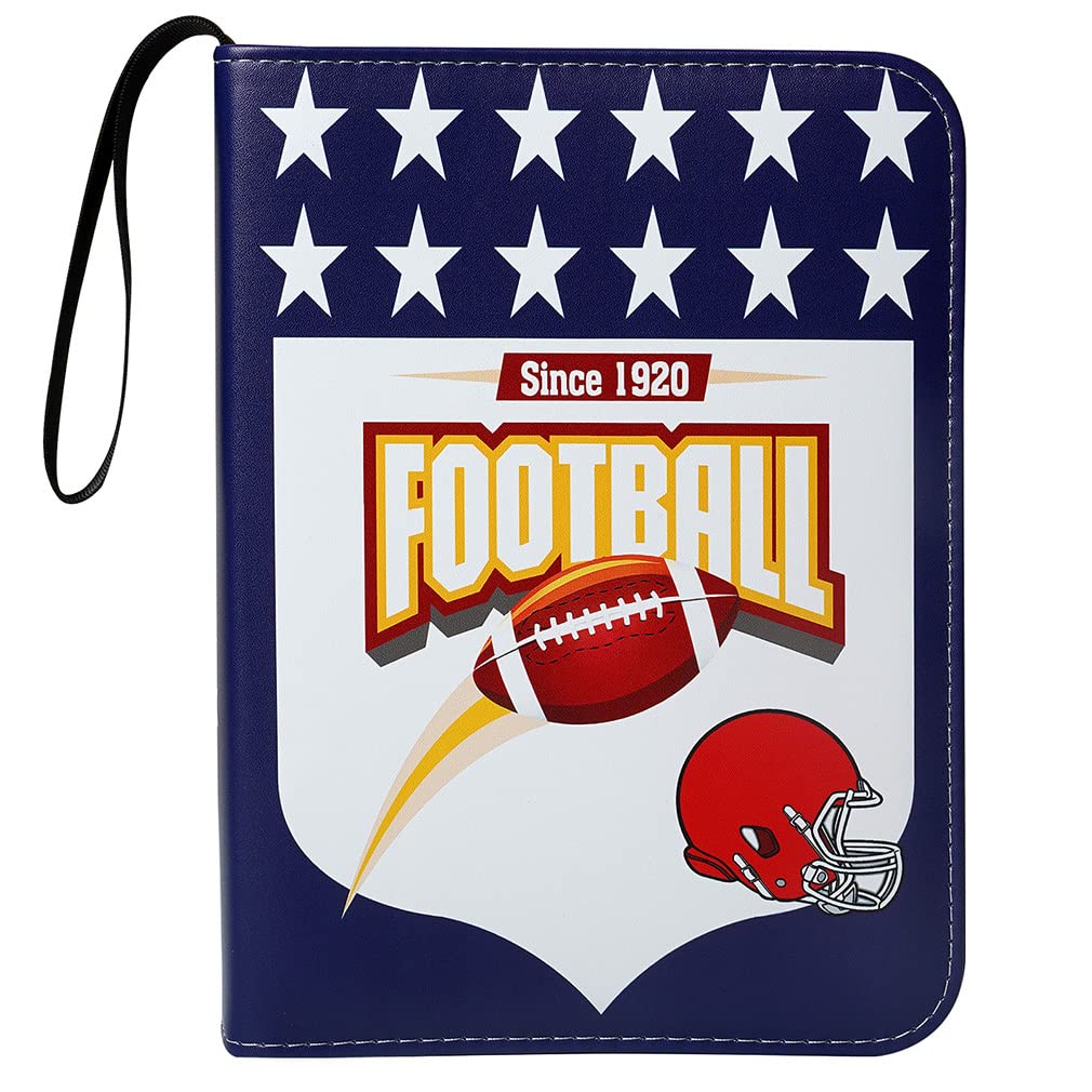 Leatherette 4 Pocket Trading Card Binder Album Holder Pages Folder Protector for American Football Trading Cards TCG - Top loading 3 Ring Zip Card Binder Album Football League Cards