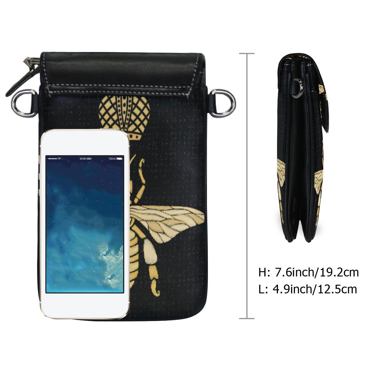 MNSRUU Leather Crossbody Bag Golden Bee Crown Bumblebee Cell Phone Pouch Wallet with Credit Card Slots Small Shoulder Bag with Strap for Women