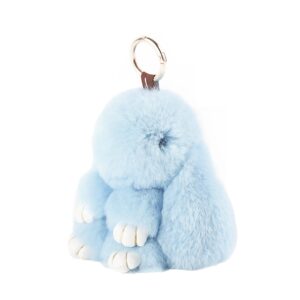 yiseven easter basket stuffers bunny stuffed animal plush toy rabbit fur keychain fluffy soft cute fuzzy accessories furry ball key chain gift for women teens girls kids backpack purse - arctic blue