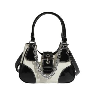 XPONNI Y2k Purse with Chain, PU Goth Purse, Y2k Accessories, Small Shoulder Bags for Women Crossbody (white)