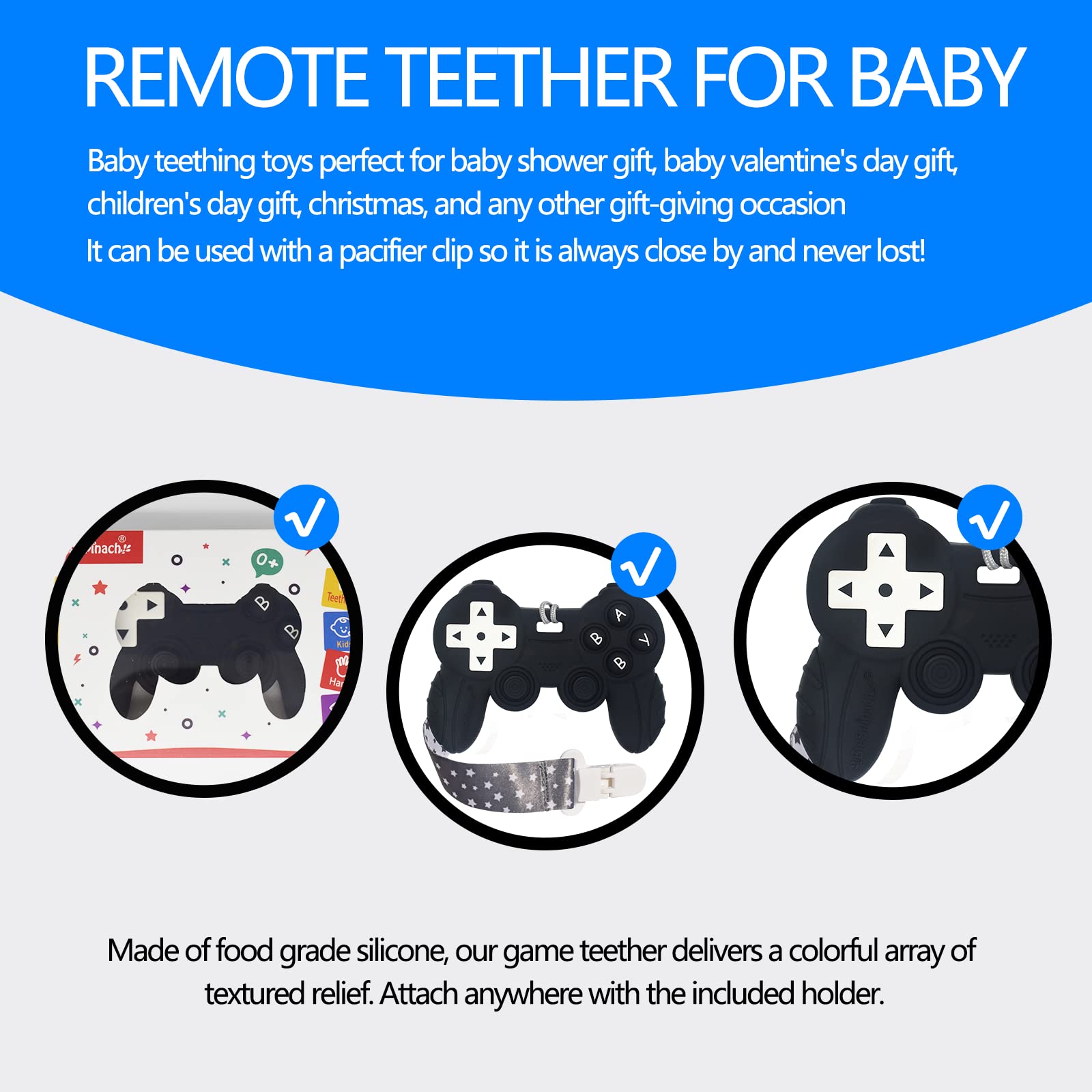 Cool Remote Game Control Teething Toy for Babies 0-6 6-12 Months,Game Controller Teether for Gamer Parents,Baby's First Valentines Day Gifts,Silicone Remote Chew Toys（Black