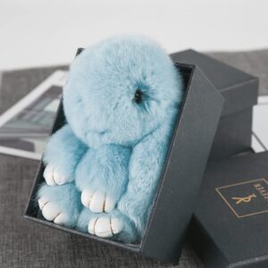 YISEVEN Easter Basket Stuffers Bunny Stuffed Animal Plush Toy Rabbit Fur Keychain Fluffy Soft Cute Fuzzy Accessories Furry Ball Key Chain Gift for Women Teens Girls Kids Backpack Purse - Arctic Blue