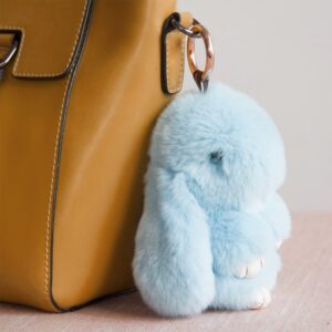 YISEVEN Easter Basket Stuffers Bunny Stuffed Animal Plush Toy Rabbit Fur Keychain Fluffy Soft Cute Fuzzy Accessories Furry Ball Key Chain Gift for Women Teens Girls Kids Backpack Purse - Arctic Blue