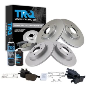 trq front and rear brake pad & rotor kit brake chemical kit brake pads brake rotor ceramic premium g-coated compatible with 2006-2013 mazda 3