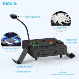 Ankey Automatic Cooling Fan for Xbox Series X Console, Temperature-Controlled Cooling Fan System 2 Holders for Controller Headphone Low Noise RGB Light 2 USB Ports for Charging & Data