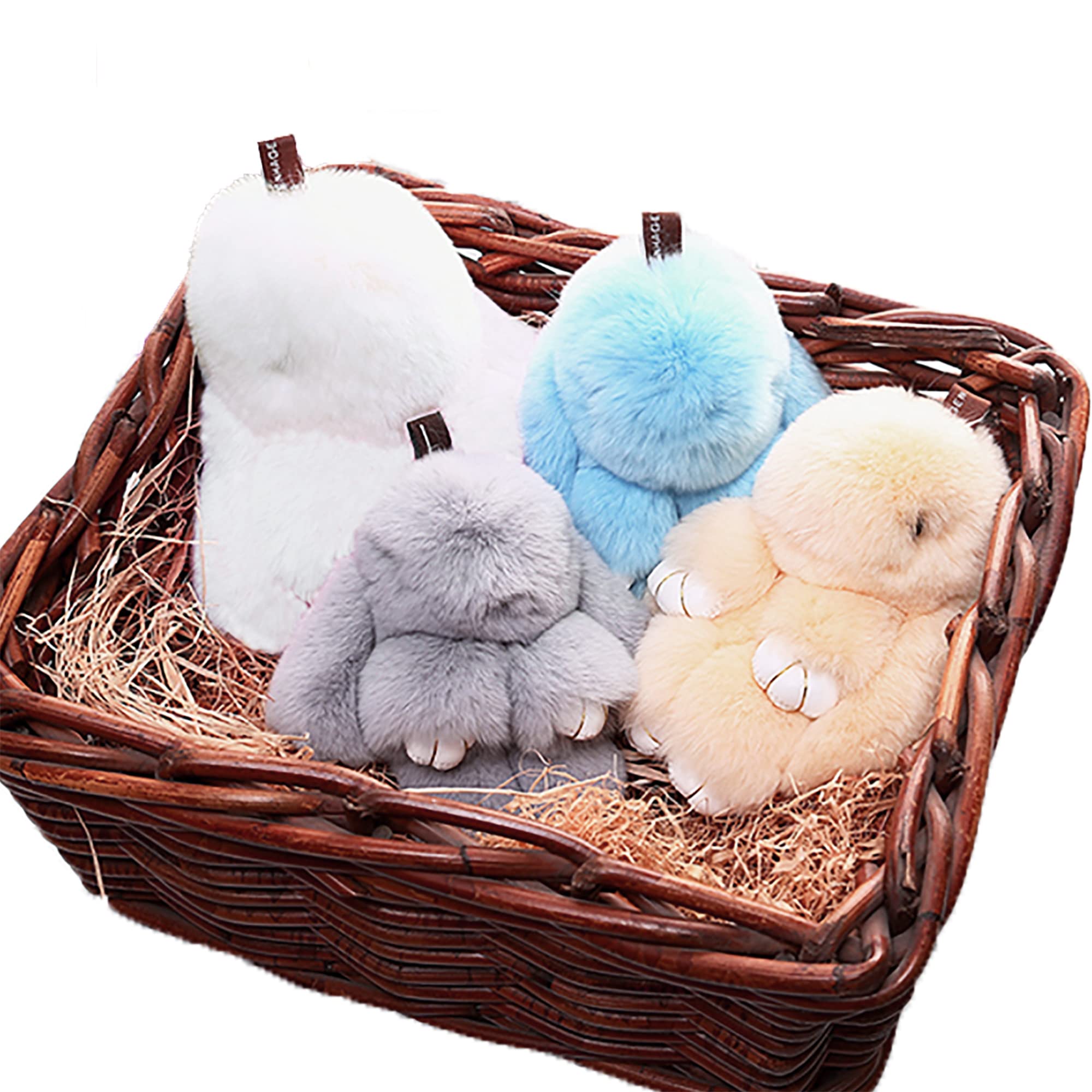 YISEVEN Easter Basket Stuffers Bunny Stuffed Animal Plush Toy Rabbit Fur Keychain Fluffy Soft Cute Fuzzy Accessories Furry Ball Key Chain Gift for Women Teens Girls Kids Backpack Purse - Arctic Blue