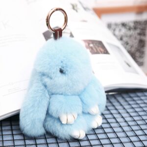 YISEVEN Easter Basket Stuffers Bunny Stuffed Animal Plush Toy Rabbit Fur Keychain Fluffy Soft Cute Fuzzy Accessories Furry Ball Key Chain Gift for Women Teens Girls Kids Backpack Purse - Arctic Blue