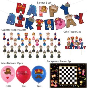 ADIANZI Chess Party Supplies Cartoon Medieval Chess Themed Party for Adults Kids Chess Birthday Party Decorations Kids Chess Party Backdrop Chess Birthday Banner