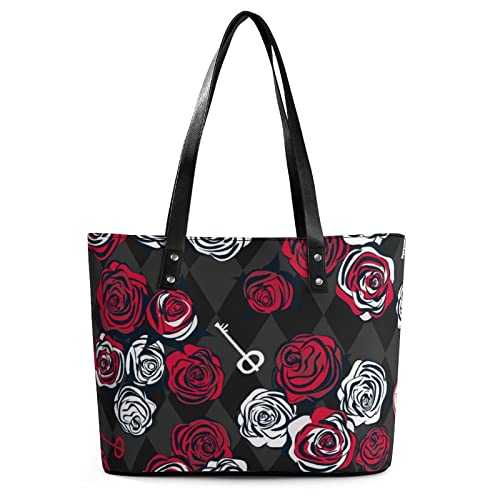 Womens Handbag Roses Flowers Leather Tote Bag Top Handle Satchel Bags For Lady