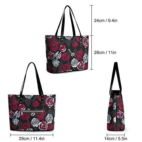 Womens Handbag Roses Flowers Leather Tote Bag Top Handle Satchel Bags For Lady