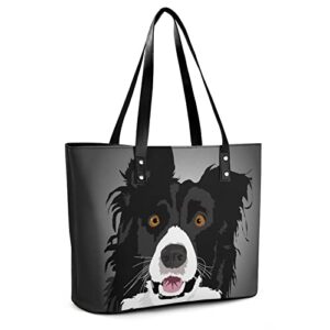 Womens Handbag Dog Border Collie Leather Tote Bag Top Handle Satchel Bags For Lady