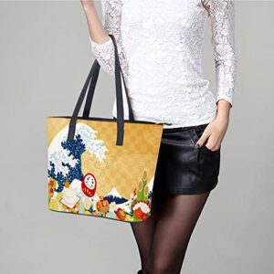 Womens Handbag Japanese Elements Japan Wave Leather Tote Bag Top Handle Satchel Bags For Lady