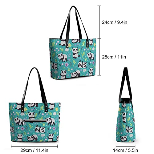 Womens Handbag Panda Patterns Leather Tote Bag Top Handle Satchel Bags For Lady