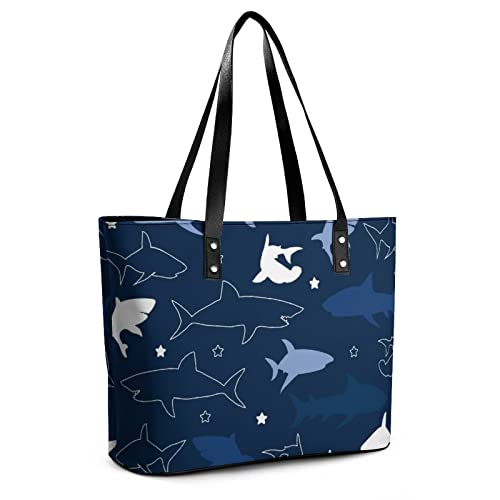 Womens Handbag Shark Pattern Marine Fish Leather Tote Bag Top Handle Satchel Bags For Lady