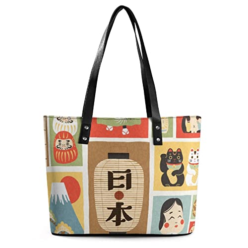 Womens Handbag Japanese Japan Pattern Leather Tote Bag Top Handle Satchel Bags For Lady