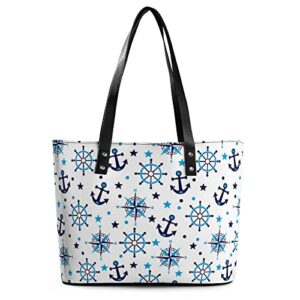 womens handbag sea and anchors pattern leather tote bag top handle satchel bags for lady