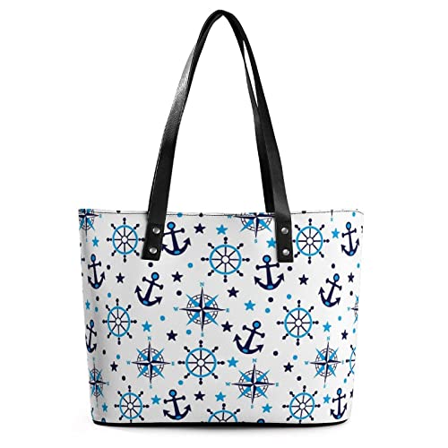 Womens Handbag Sea And Anchors Pattern Leather Tote Bag Top Handle Satchel Bags For Lady