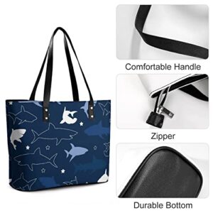 Womens Handbag Shark Pattern Marine Fish Leather Tote Bag Top Handle Satchel Bags For Lady