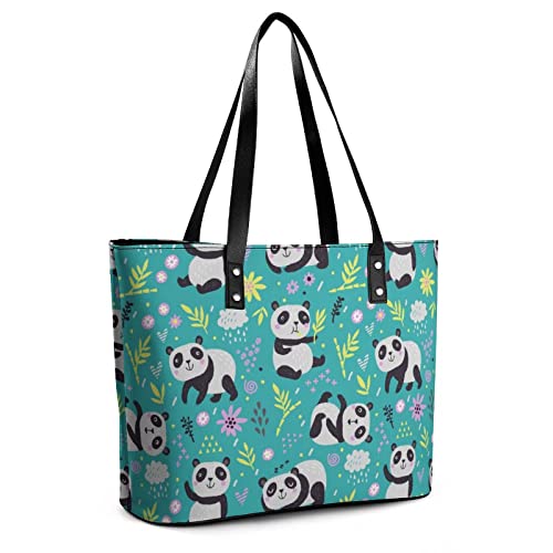 Womens Handbag Panda Patterns Leather Tote Bag Top Handle Satchel Bags For Lady