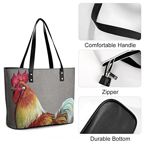 Womens Handbag Rooster Leather Tote Bag Top Handle Satchel Bags For Lady