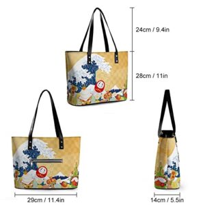 Womens Handbag Japanese Elements Japan Wave Leather Tote Bag Top Handle Satchel Bags For Lady