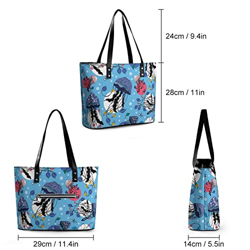 Womens Handbag Jellyfish Pattern Leather Tote Bag Top Handle Satchel Bags For Lady