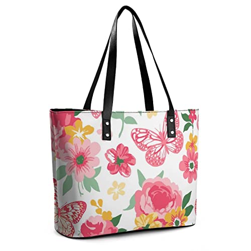 Womens Handbag Roses Peonies And Butterflies Leather Tote Bag Top Handle Satchel Bags For Lady