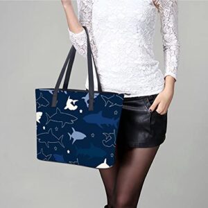 Womens Handbag Shark Pattern Marine Fish Leather Tote Bag Top Handle Satchel Bags For Lady