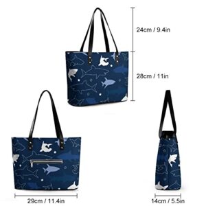 Womens Handbag Shark Pattern Marine Fish Leather Tote Bag Top Handle Satchel Bags For Lady