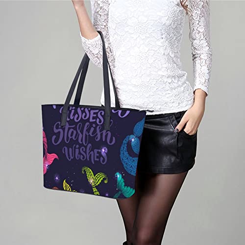 Womens Handbag Mermaid Tails Leather Tote Bag Top Handle Satchel Bags For Lady