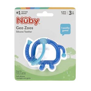 Nuby Geo Zoos Massaging Teether - Baby Teething Toy - Soft Easy Grip - 3+ Months - Elephant